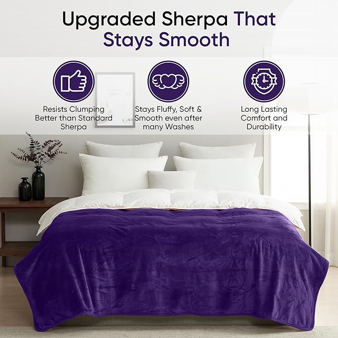 Waterproof Pet Blanket, Liquid Pee Proof, Sherpa Fleece Protector – Pet Hair Resistant Water Proof Bed Cover for Dogs Couch Sofa Car Bedding Comforter (Purple, 60"x80")