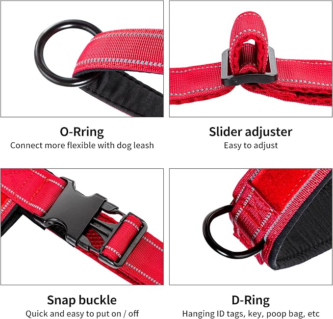 Annchwool No Pull Dog Harness with Soft Padded Handle,Reflective Strip Escape Proof and Quick Fit to Adjust Dog Harness,Easy for Training Walking for Small & Medium and Large Dogs(Red,M)