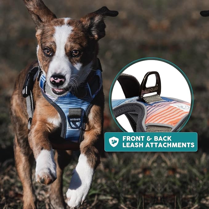 Embark No Pull Dog Harness, Reflective Adjustable Training Vest, No Choke | Adjustable straps fit all dog breeds with sturdy hooks; 360° reflective trim, soft padded Harness Design for All Dogs