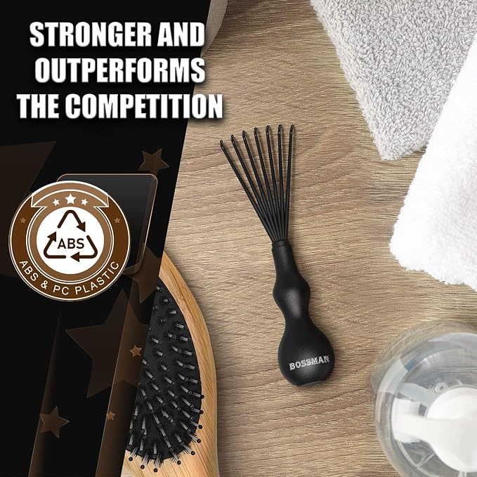 Bossman THE CLAW Hair Brush Cleaner Tool (3-Inch) – Black Cleaning Rake for Boar Bristle, Wave & Plastic Brushes and Combs – Pet Brush Cleaner