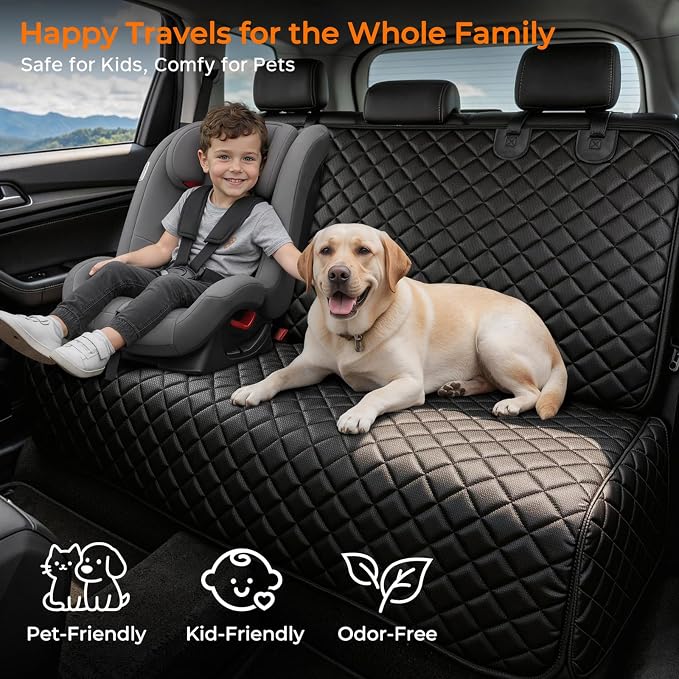 URPOWER Dog Car Seat Cover for Back Seat - Waterproof Non-Slip Car Seat Protector for Dogs Pet, Scratchproof Back Bench Seat Covers for Full-Size SUVs & Pickup Trucks, Black