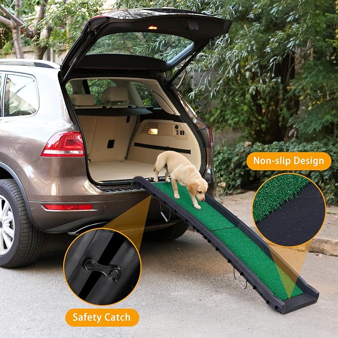 ZENY Dog Ramp for Car, 62inch Long Portable Dog Ramps for Large Dogs | with Non-Slip Poly Grass Surface Dog Car Ramp for SUV Car & Truck, Foldable Dog Ramp