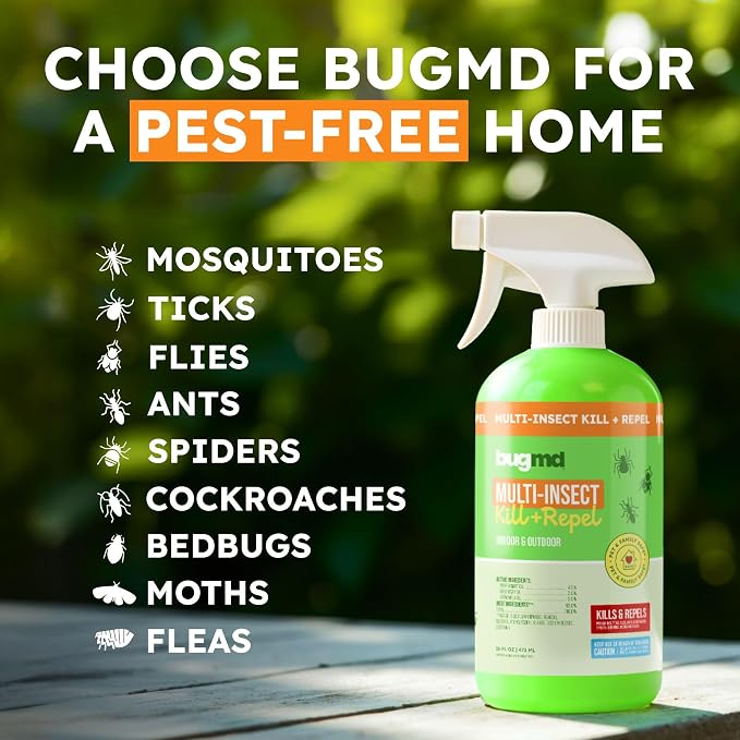 BugMD Pet Safe Multi-Insect Killer & Repellent | Peppermint Oil Spray for Spiders, Ants & Roaches | Indoor & Outdoor Bug Spray
