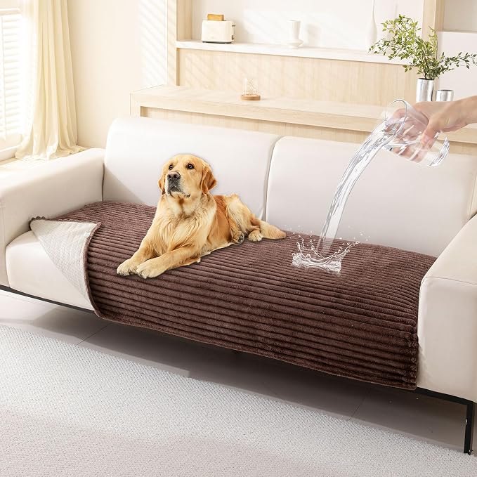 HAOMAIJIA Waterproof Couch Cover for Dogs Washable,Faux Fur Pet Couch Covers for Sofa,Soft Dog Bed Cover Non-Slip Couch Covers for 3 Cushion Couch Sofa Pet Friendly (Brown, 23" x 23" 2 Pack)