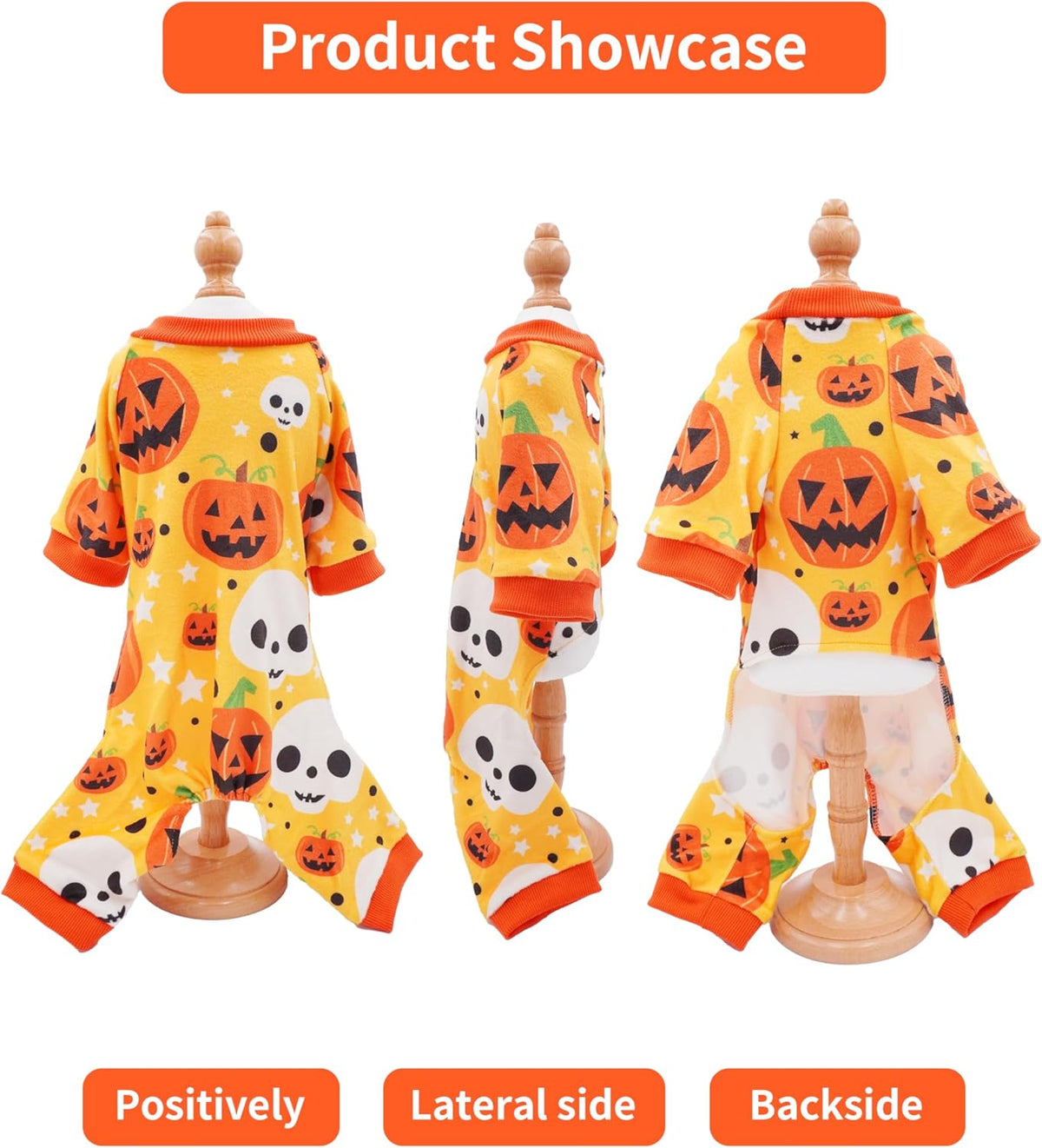 PET SHOW 4 Pack Halloween Small Dog Pajamas for Medium Dogs Onesie Pumpkin Ghost Soft Fleece Stretchy Jumpsuit Costume Boy Girl Pets PJs with Sleeve Clothes(M)