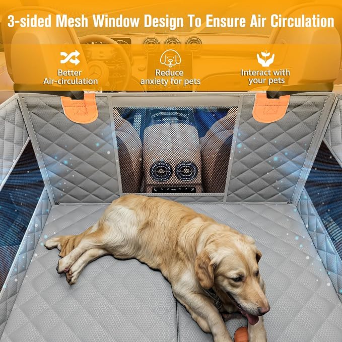 PETICON Large Dog Car Seat, Back Seat Extender for Dogs with Hard Bottom | Waterproof Medium Carseat for Dogs with 3 Mesh Windows, Pet Seat Cover for Cars, Trucks and SUVs