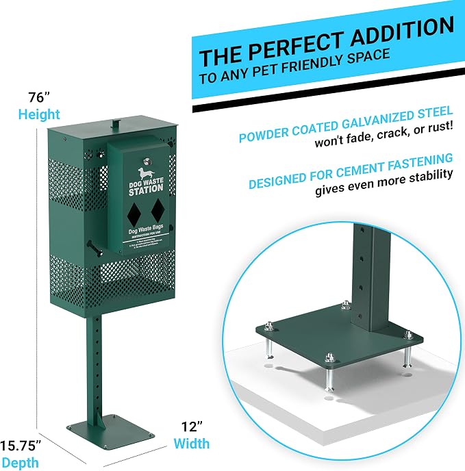 Compact Dog Waste Station Rectangular Trash Can, Green, 38.4" L x 13" W x 3.77" H