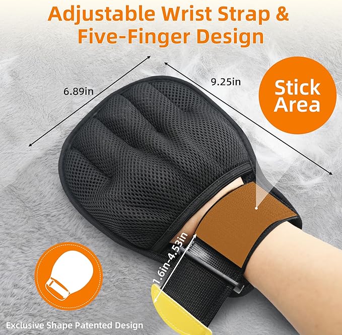 MMGOPET Electrostatic Pet Hair Remover Glove for Cats & Dogs, Patented Adjustable Strap, Reusable Five-Finger Grooming Glove, Non-Slip Fit, Removes Pet Hair from Couch, Carpet, Laundry & Car Seat