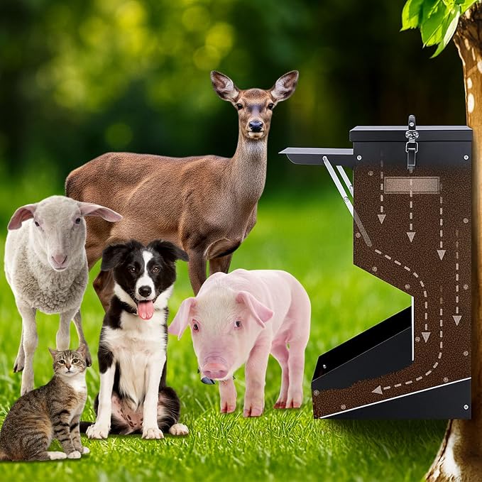 Willinglong 2 Pcs Automatic Dog Feeder with Lid 25 Lbs Capacity Outdoor Dog Feeder Hanging Self Feeding Pet Food Dispenser Pet Food Feeders for Large Dogs Large Breed