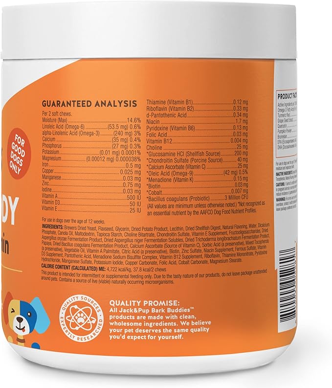 Jack&Pup Dog Vitamins and Supplements Multivitamins for Dogs - Bark Buddies Multi-Buddy Dog Multivitamins Chewable Soft Chews Puppy Vitamins and Supplements - (60ct)