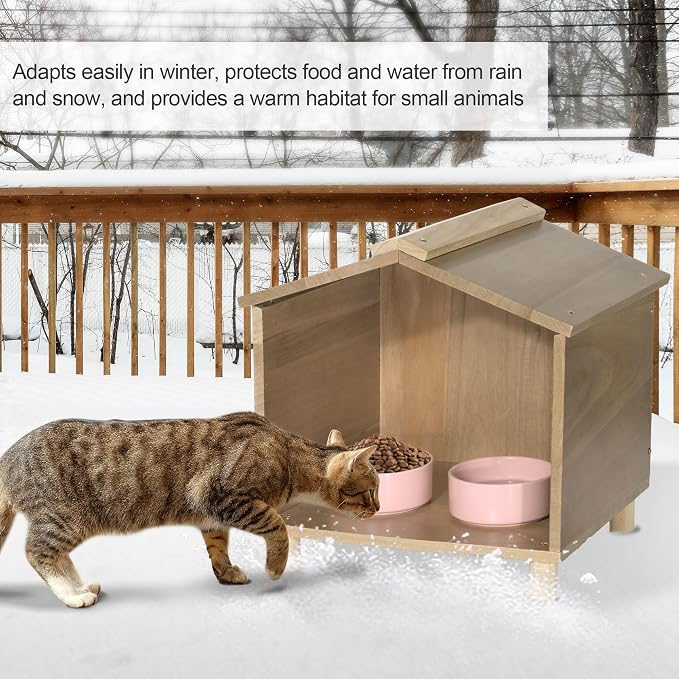 Outdoor Cat Feeder & Shelter - Waterproof Cat House for Outdoor Feeding Station, Perfect for Feral Cats, Birds, Rabbits, Cats & Dogs