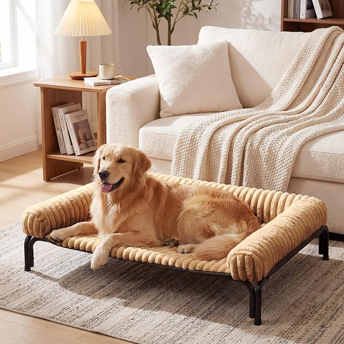 Czpalo Elevated Dog Bed with Removable Bolster Cushion Mat, Raised Pet Cot for Large Sized Dogs with Breathable & Washable Mesh, Indoor & Outdoor Pet Hammock with Skid-Resistant Feet.