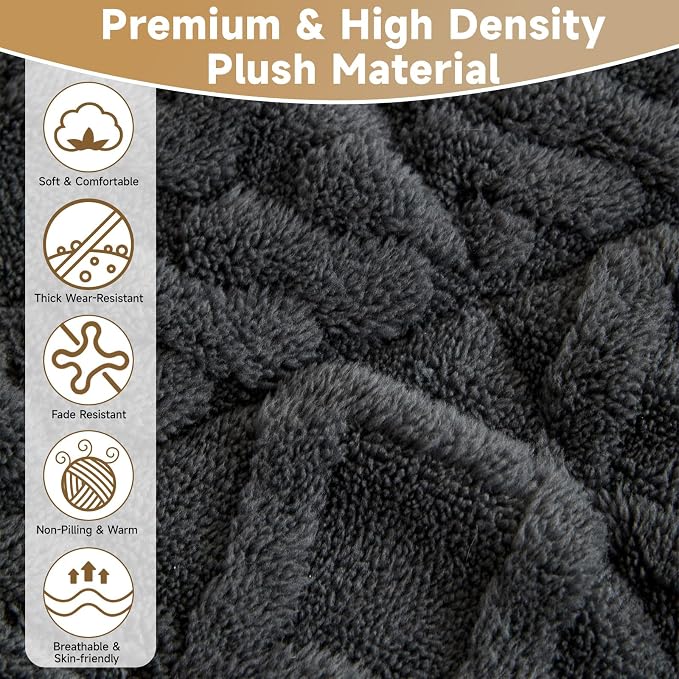 OTOB Sofa Covers for 3 Cushion Couch Washable, All Seasons Non Slip Fuzzy Pet Couch Cover, Soft Plush Geometric Jacquard Sofa Slipcovers, Kids Pet Friendly Dog Bed Mats (Dark Gray, 27.6" x 70.9")