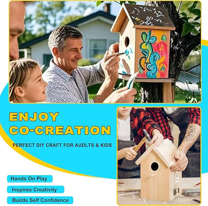DIY Wooden Bird Houses for Outside with Paint Woodworking Craft for Kids and Adults Hanging Birdhouse for Garden Yard Decor Gifts