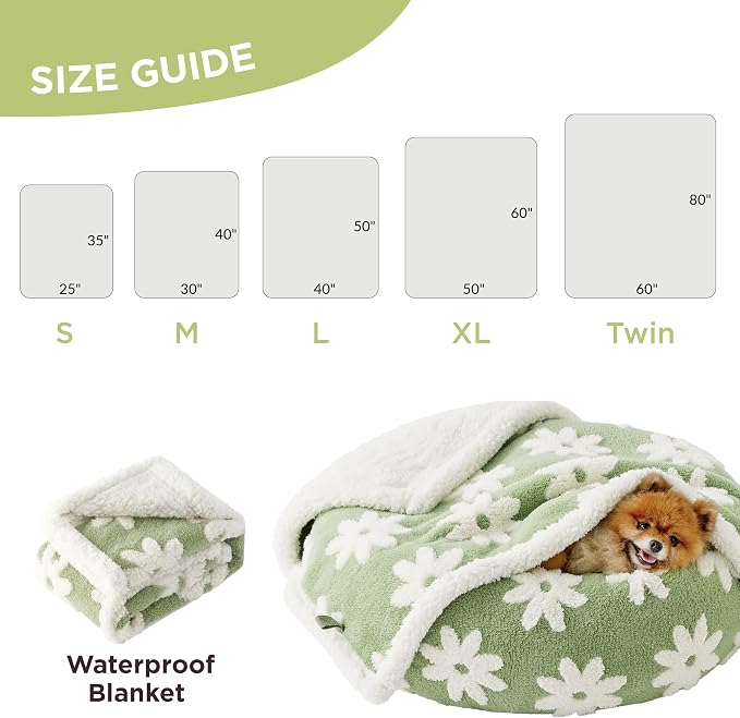 LE SURE Waterproof Dog Blankets for Large Dogs Cute Cozy 3D Jacquard,40x50 | Warm Soft Pet Blanket for Senior Dogs Aesthetic Gift, Washable Sherpa Throw, Reversible Couch Protector, Flower Garden Green