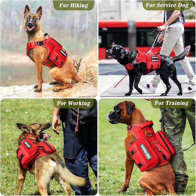 Service Dog Vest with Removable Backpack for Large Sized Dog Red L | No Pull Adjustable Dog Harness with Pockets,Soft Padded Handles&Molle for Patches,Heavy Duty for Training Hiking Hunting