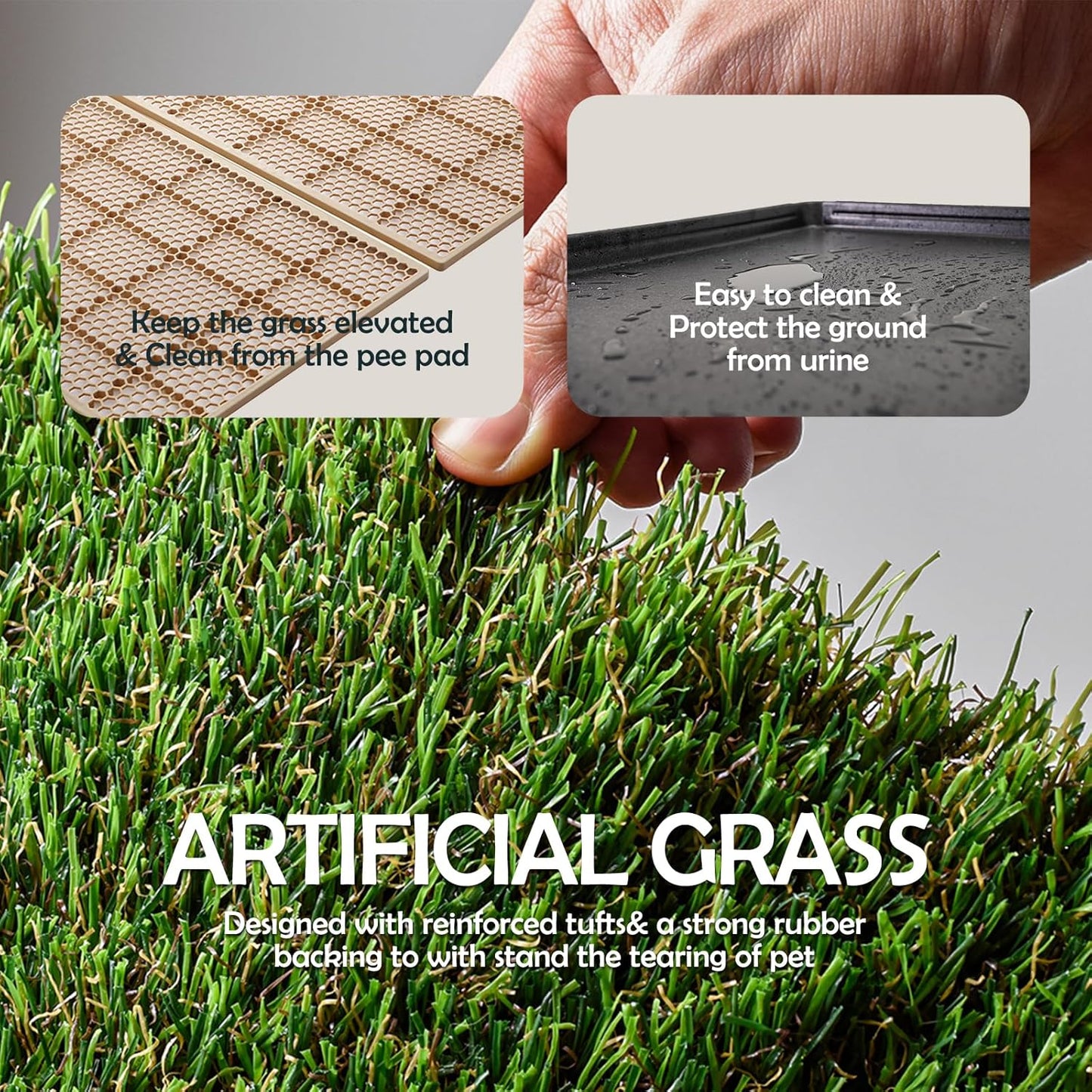 MEEXPAWS Dog Grass Pee Pads for Dogs with Tray | Medium 31×21 in | 2× Dog Artificial Grass Pads Replacement| Rapid Drainage | Indoor Litter Box | Hemmed Edge