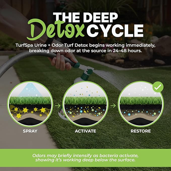 TurfSpa Urine & Odor Turf Detox: 2-Pack of 32 oz Professional Enzyme Cleaner & Odor Eliminator for Artificial Grass, Turf, Concrete, Patio & Kennels, Pet Urine Enzymatic Cleaner for Dogs & Cats
