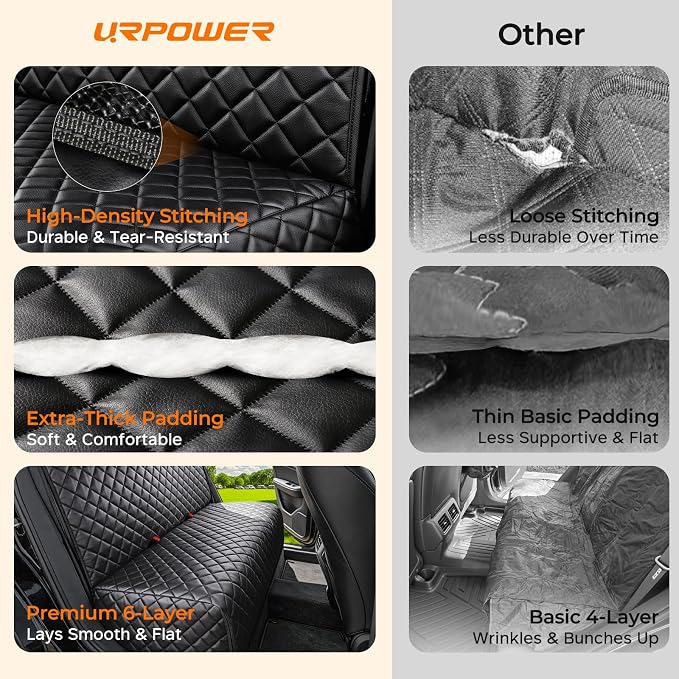 URPOWER PU Leather Dog Car Seat Cover for Back Seat, Waterproof Non-Slip Bench Seat Protector for Dogs, Easy-Clean Scratch-Resistant Pet Seat Cover for Large Sedans & Large SUVs