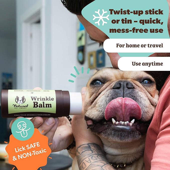 Natural Dog Company Wrinkle Balm for Dogs – Dog Wrinkle Balm for Skin Folds, Facial Creases & Wrinkles, Lick-Safe Wrinkle Cream for Bulldogs, Pugs & Bully Breeds, Daily Skin Care, 0.15 oz Stick