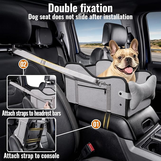 MAXFUT Center Console Dog Car Seat for Small Dogs,Fit for Full Size Truck | Equipped with Soft Padding and Pillow,Double Fixation,Pet Booster with Safety Belt,Puppy Car Seat for Small Dogs 0-30 lbs