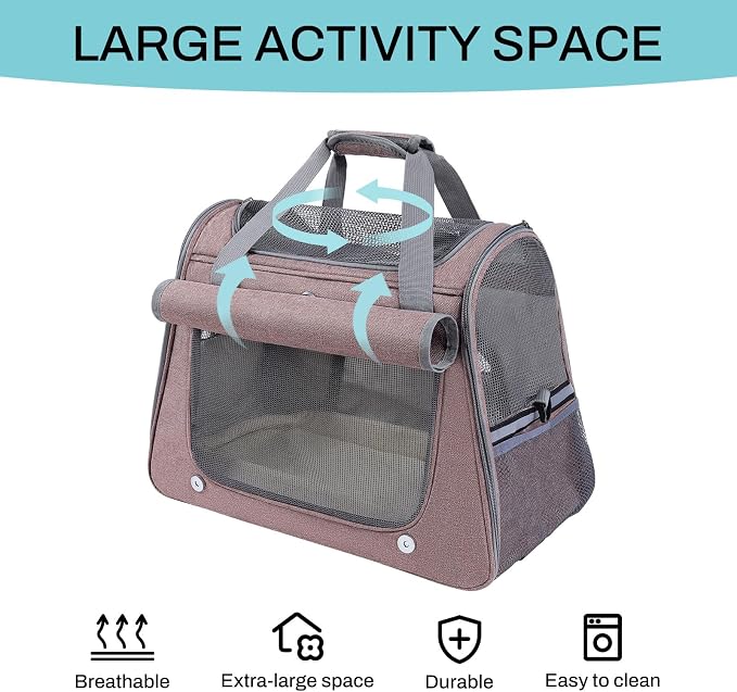 Airline Approved Soft-Sided Pet Carrier for Cats & Small Dogs - Ventilated Travel Bag with Removable Mat, Under 15 lbs, Red