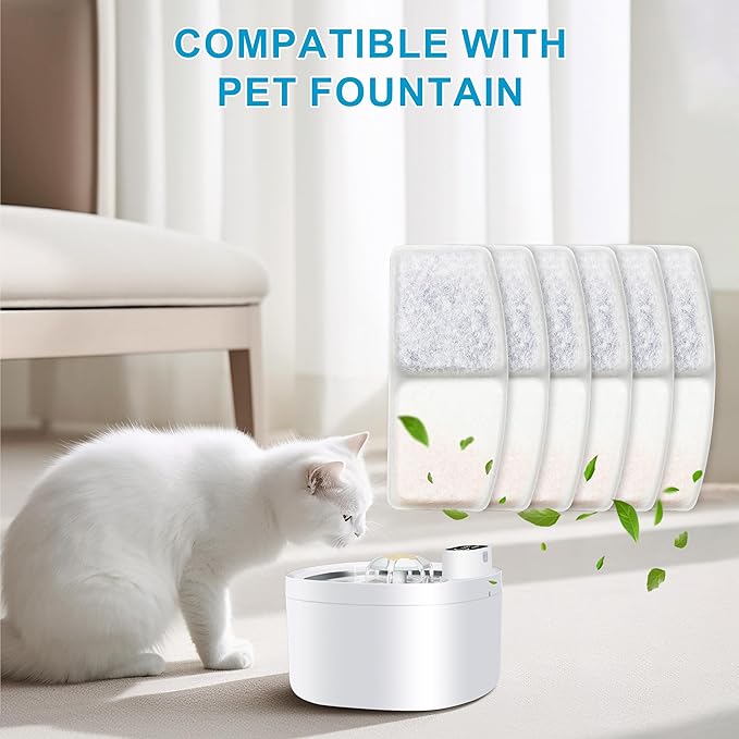 Cat Water Fountain Filters, 6 Pack Replacement Filters for Pet, Pre-Filter Sponges Set for Stainless Steel 67oz, 88oz, 95oz, 135oz Automatic Dog Pet Fountain Water Dispenser