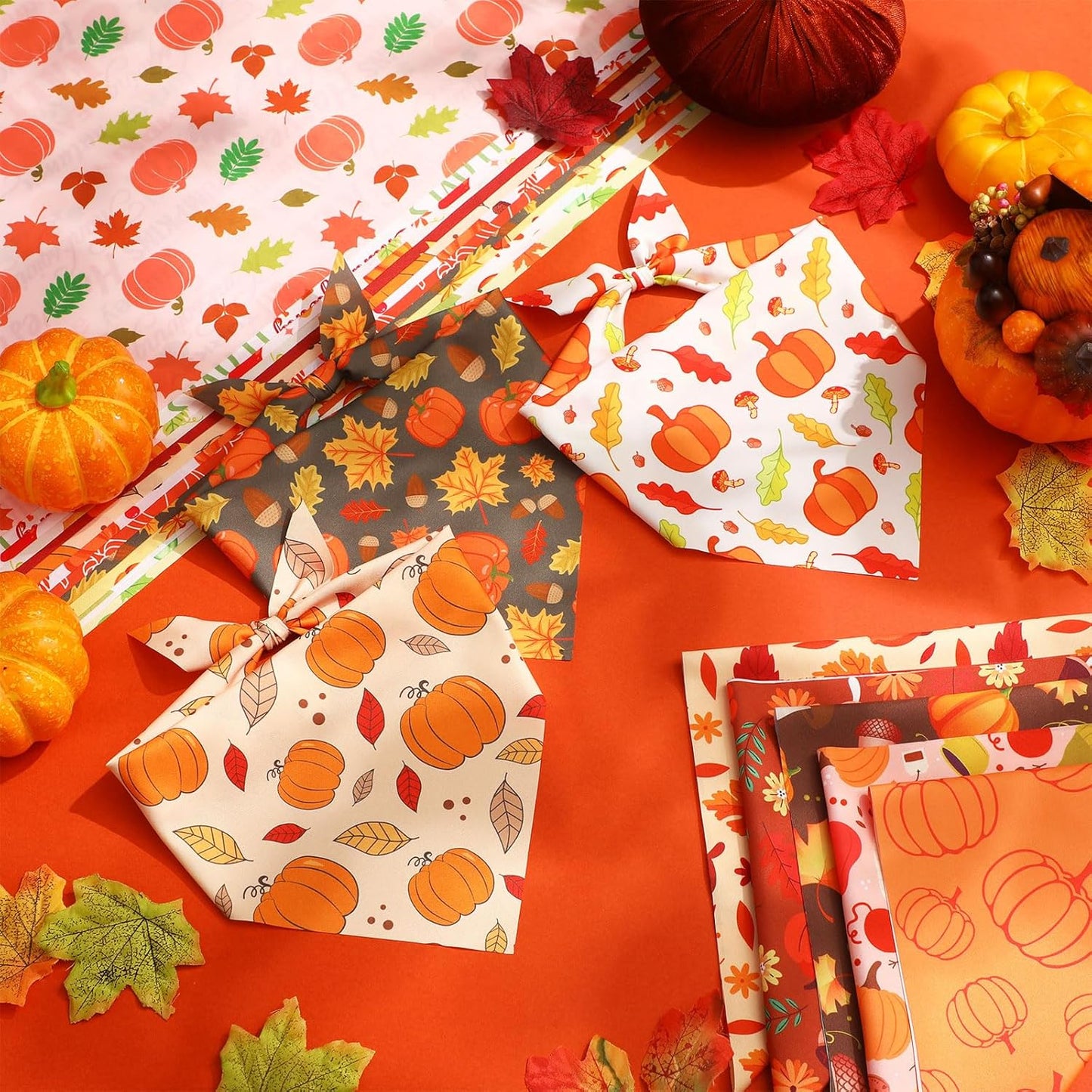 Abbylike 50 Pcs Fall Thanksgiving Dog Bandanas Bulk Pumpkin Bandanas for Dogs Triangle Kerchief Bibs Scarf for Pets Autumn Costume Photo Props Accessories Pet Shops, 25 Styles (31.5 x 21.7 x 21.7)