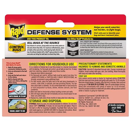 Raid Ant Killer Baits, for Household Use, Kills the Colony, Kills Ants for 3 Months, Child Resistant 4 Count (Pack of 12)