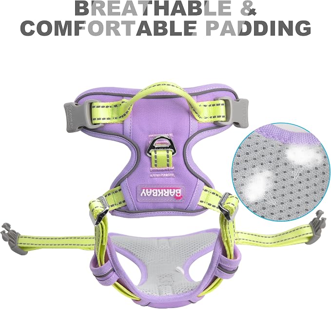 BARKBAY Dog Harness No Pull for Large Dogs Front Back Clips,Dog Vest | Soft Padded No Choke With Handle,Easy On&Off,Adjustable Reflective For Walking Training Running(Violet Purple & Sunlight,L)
