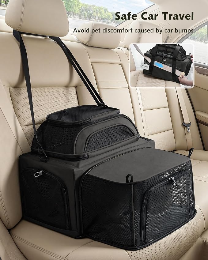 Pecute Top Side Expandable Pet Carrier Airline Approved Dog Cat Carrier, Breathable Soft-Sided with Locking Zippers, Pet Travel Bag for Small Dog Cat Leakproof Pee Pad ((Dark Gray)