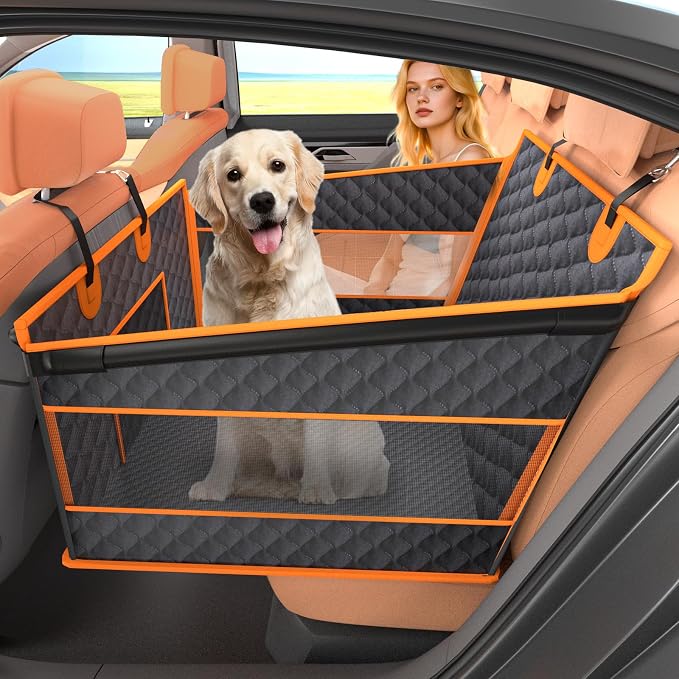 Instraella Dog Car Seat for Large Dogs, Hard Bottom Half Back Seat Extender | For Medium & Large Dogs, Fits Cars, SUVs & Trucks, Waterproof & Non-Slip with Mesh Windows, Leash Slot & Room for a Passenger