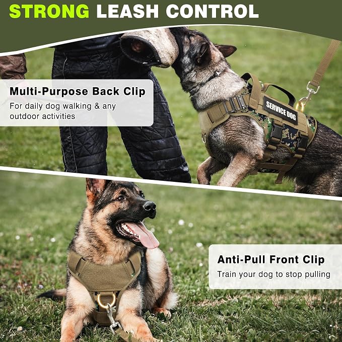 Service Dog Vest Harness for Large Dog, Tactical Working MOLLE Vest with 10 Pet Patches, No Pull Heavy Duty Harness for Training Walking