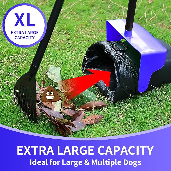 ienjoyed 43" Tall Pooper Scooper Large Swivel Bin & Rake with 100 Waste Bags,Heavy Duty Dog Pooper Scooper for Dogs, Long Handle Poop Scooper with Lid for Yard, Grass, Gravel (Blue)