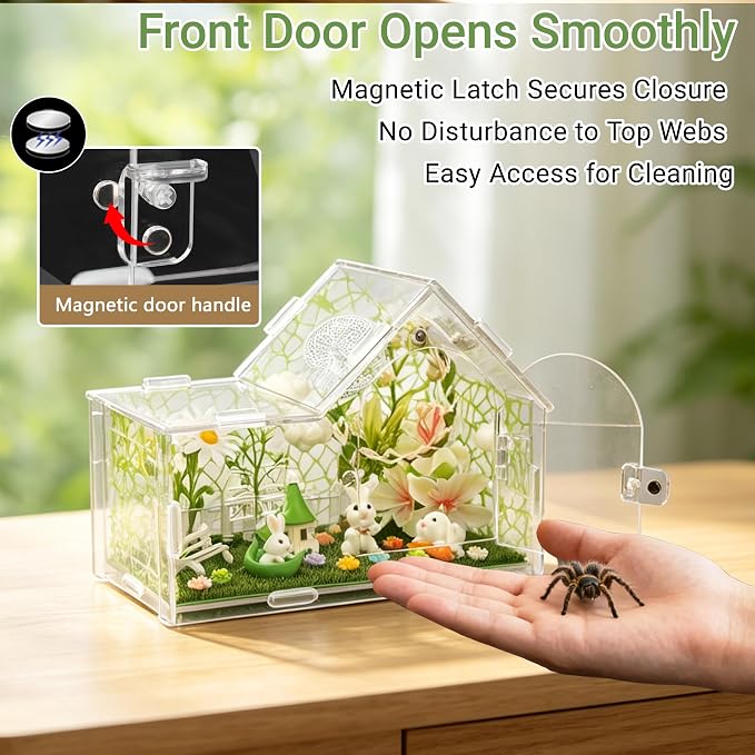 Acrylic Jumping Spider Enclosure Kit 27PCS with Decor | 27-in-1 whimsical set with cloud decor, green house, bunny figurines, ideal for mantis & tarantula