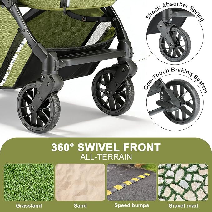 Pet Stroller for Small Dogs & Cats – Easy One-Hand Fold, Supports Up to 35 lbs – Green