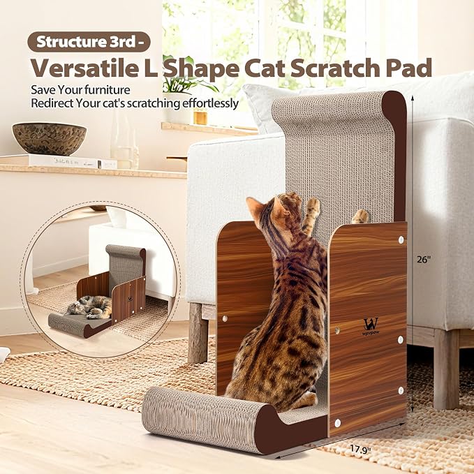 34 Inch Cat Scratcher Bed, Upgraded Cardboard Scratching Pad, Extra Large Cat Scratchers for Indoor Cats, Convertible Vertical Cat Scratching Board Furniture Protector