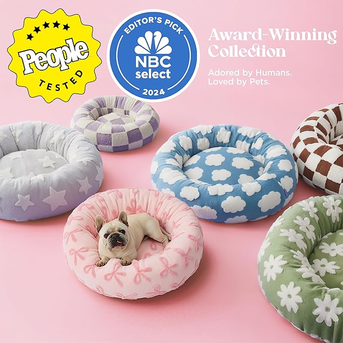 LE SURE Shown on TV Jacquard Donut Cute Small Dog Beds,Pink Taffy 27x27x8in | Orthopedic Calming Cat Sofa Indoor,Original Design Pattern,Washable Cover,Home Decor as Gift for Pet,Anti Slip Bottom