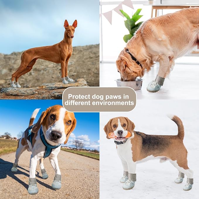 EXPAWLORER 4PCS Anti-Slip Dog Shoes - Breathable Mesh Dog Booties & Paw Protectors with Reflective Straps for Outdoor Cold/Hot Pavement, Indoor Hardwood Floors, Dog Boots for Small Medium Large Dogs