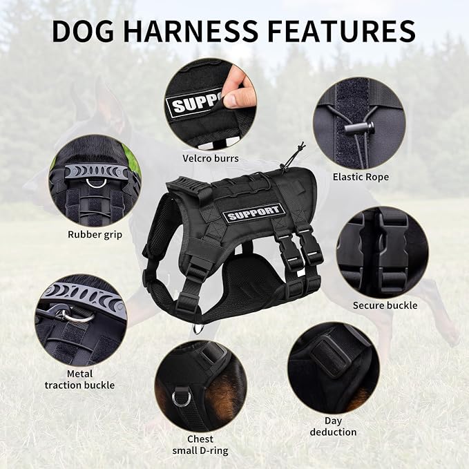Tactical Dog Harness for Large Dogs, Heavy Duty No Pull Dog Harness with Handle, Adjustable 6-Buckle German Shepherd Big Size Dog Vest for Walking, Training, Hunting