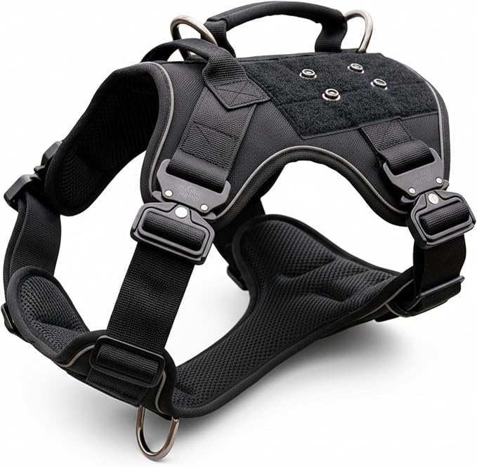 Tuff Pupper Elite Tactical Dog Harness | Dual Control Handles | Front & Back D-Rings | Fully Adjustable | Military Cobra Buckles | Heavy Duty Nylon Vest | Reflective MOLLE Dog Harness for Medium Dogs