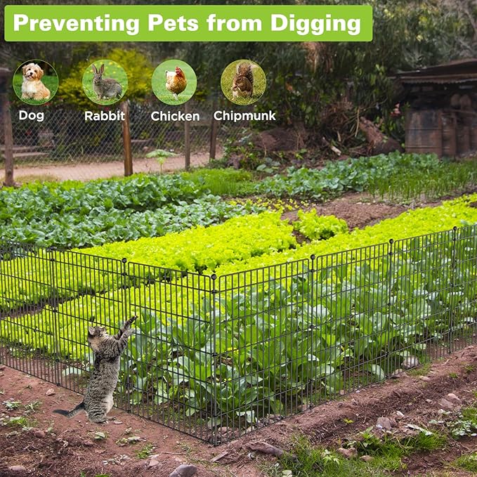 8 Panels No Dig Garden Fence Animal Barrier, 48in(H) × 21ft(L) Decorative Metal Outdoor Dog Fence, Rustproof Pet Fencing for Yard, Patio, Flower Bed -Temporary Fencing| Easy to Install