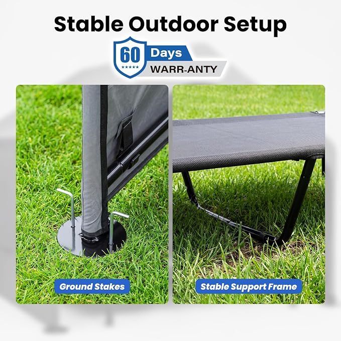 Zooba Extra Large Dog Shade with Elevated Bed, Outdoor Dog House Waterproof | 4’×4’×3.3’ Dog Shelter with Canopy, Dog Tent for Outside, 2-in-1 Separate Design, Grey