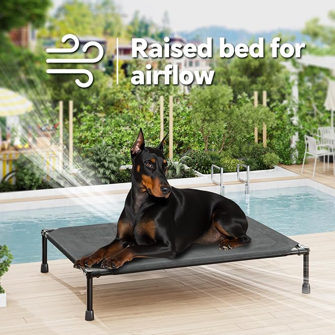 Simple Trending Elevated Dog Bed for Large Dogs, Waterproof Raised Dog Cot with Washable Mesh, Cooling Breathable Pet Bed for Outdoor, 42" x 31", Black (Pack of 2)