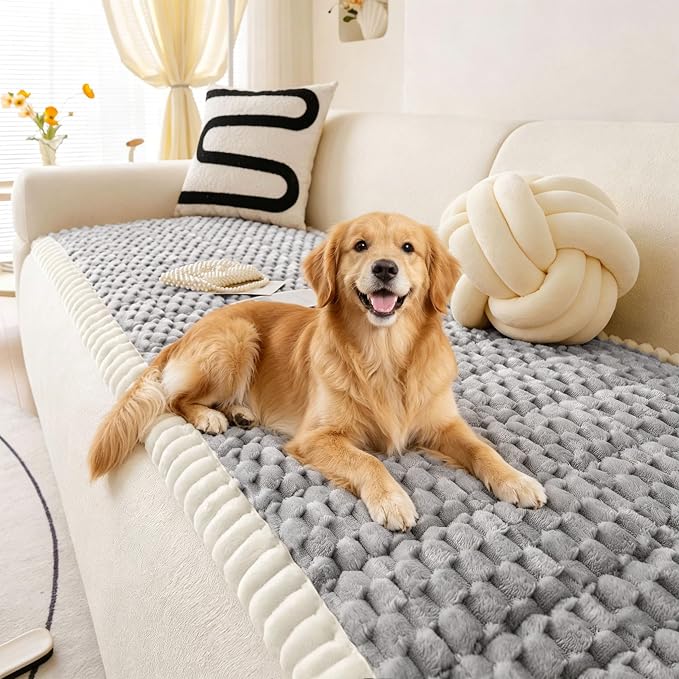OTOB Couch Covers for Sofa Pet Friendly, Washable & Non Slip Fuzzy Dog Couch Cover Love Seat Sofa Slipcovers Cushion Mat, Cozy Soft All Seasons Plush Furniture Protector (Light Gray, 27.6" x 59.1")