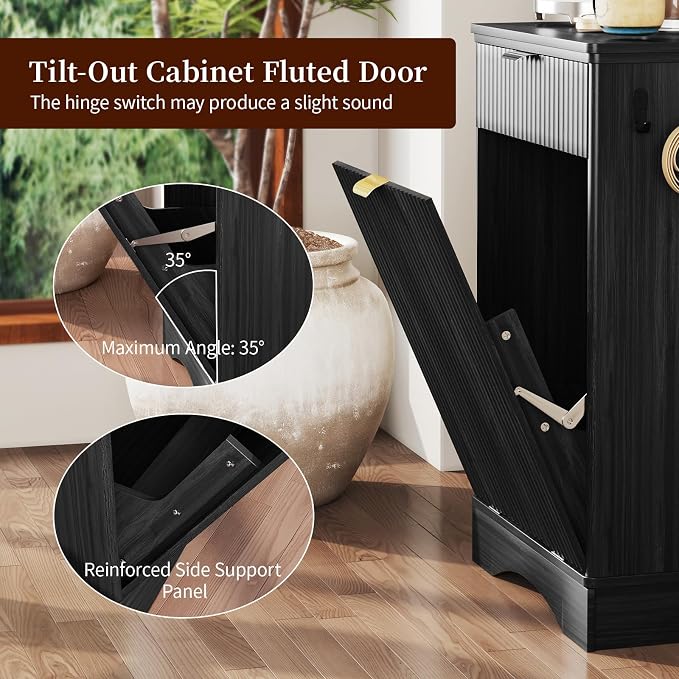Dog Feeding Station,Dog Food Storage Cabinet,Pet Feeding Station with 2 Elevated Bowls,Hidden Pet Feeder Station with Hooks (Tilt-Out Dog Feeding Station-Black)