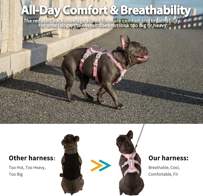 Escape Proof Dog Harness, Escape Artist Harness, Fully Reflective Vest with Padded Handle, Breathable,Durable, Adjustable Vest for Medium Dogs Walking, Training, and Running Gear (Pink, XS