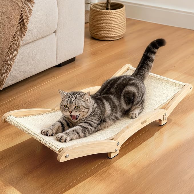 34" Extra Large Cat Scratcher Bed, Natural Sisal Lounge Cat Furniture | Scratch & Rest Design with Wooden Frame, Natural Sisal Scratching Surface, Cozy Lounge Chair for Indoor Cats