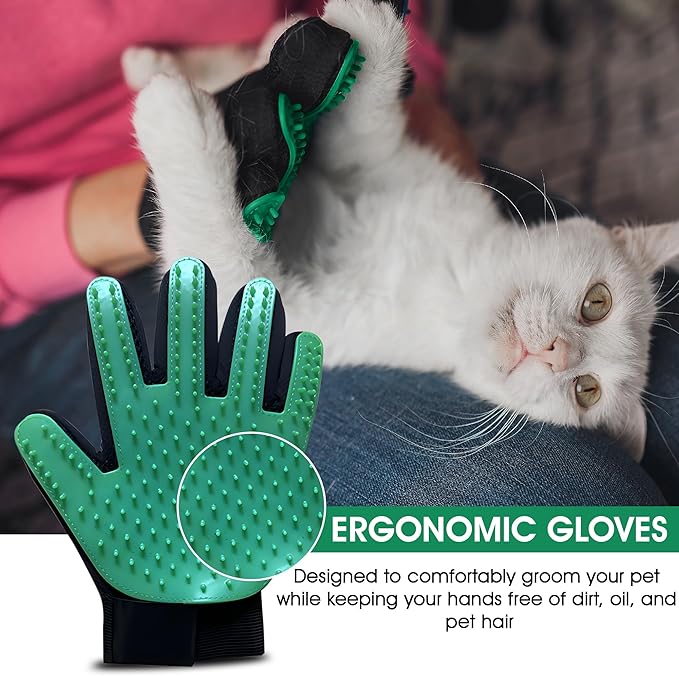 ZENELANEP Upgrade Pet Grooming Gloves, Grooming Gloves for Dogs, Cats, Rabbits & Horses with Long and Short Hair, Efficient Pets Hair Remover Mittens - 1 Pair (Green)