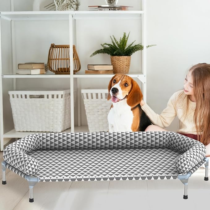 Orthopedic Dog Beds for Large Dogs,U-Shaped Bolster ，Up to 130 lbs | 6-Sided Design，Elevated Dog bed，Breathable Fabric, Dual-Layer Cotton, Stainless Steel Frame, Anti-Slip Feet
